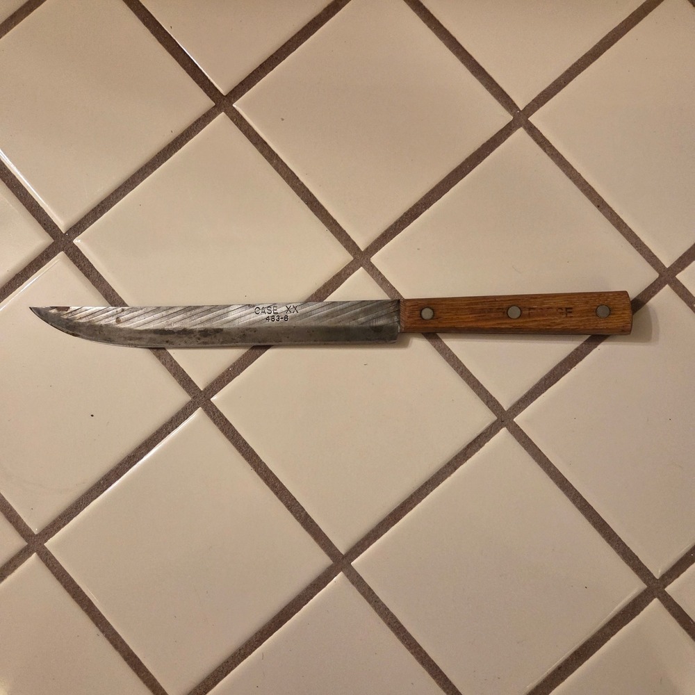 Vintage Case XX 483-8 Early Forge 8 Inch Slicing Knife Wood Handle USA Made